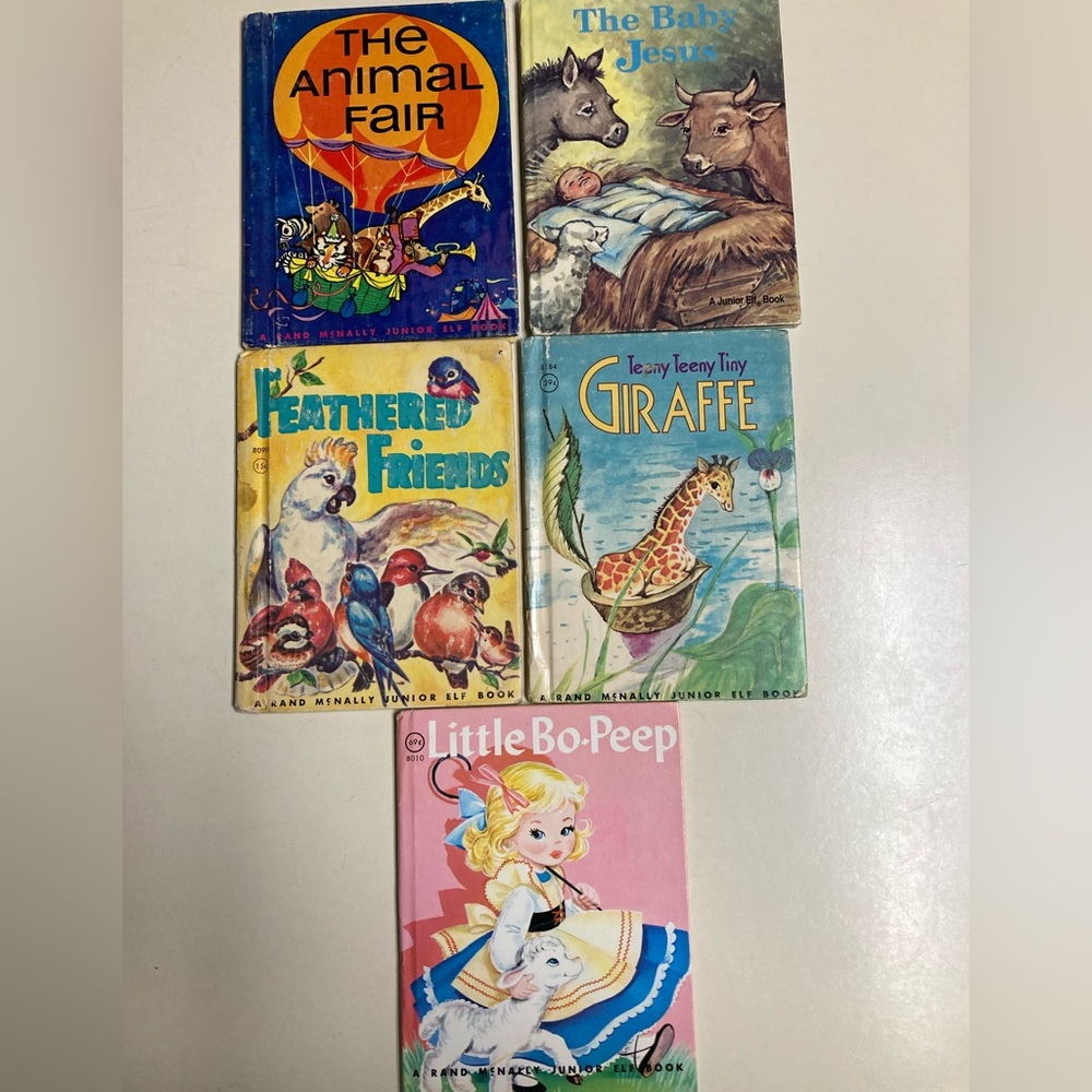 Lot of 5 Vintage Children's Books Rand McNally Junior Elf Hardcover Animals